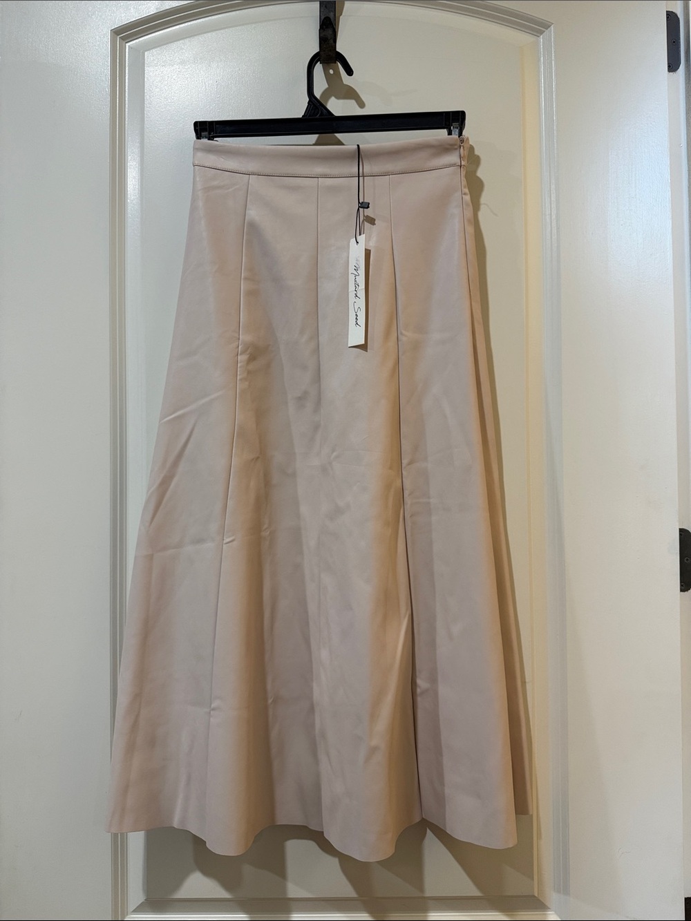 Mustard Seed Cream Leather Midi Skirt